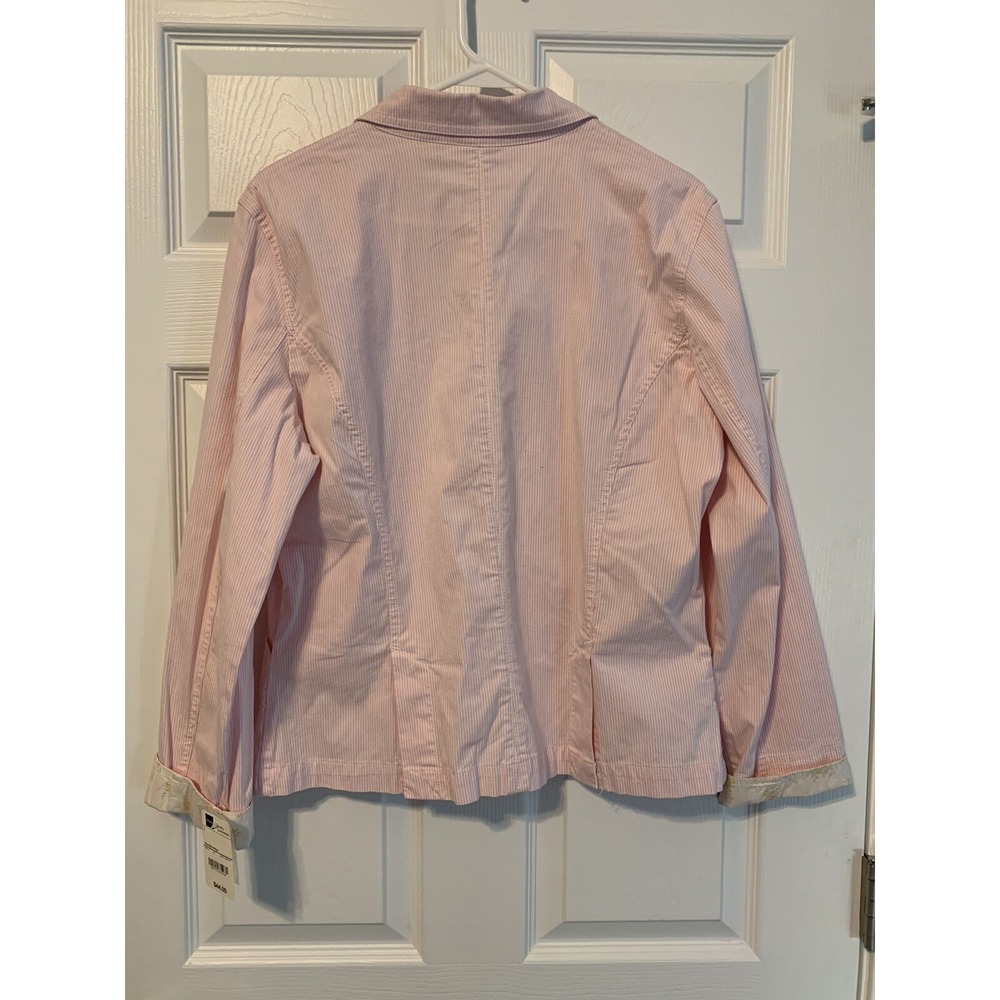 St. Johns Bay Blazer Women's Large Striped Career Jacket Coat Pink White NWT - Picture 7 of 7